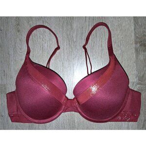 Victoria's Secret Body By Victoria Perfect Shape Bra Size 34B Dark Red Glitter